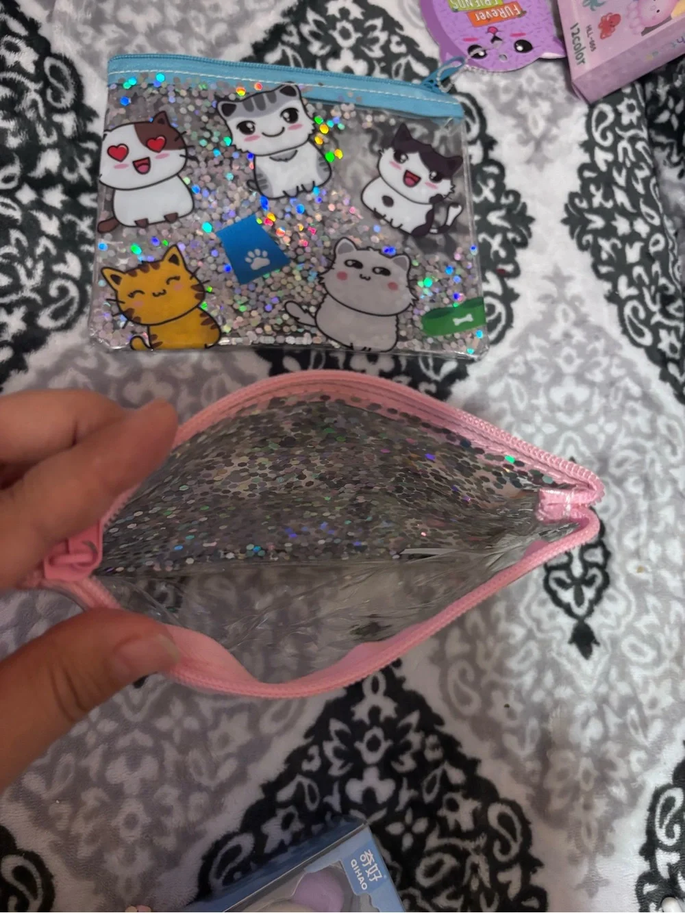 Glitter Pet Faces Zip Pouch Set - Blue & Pink